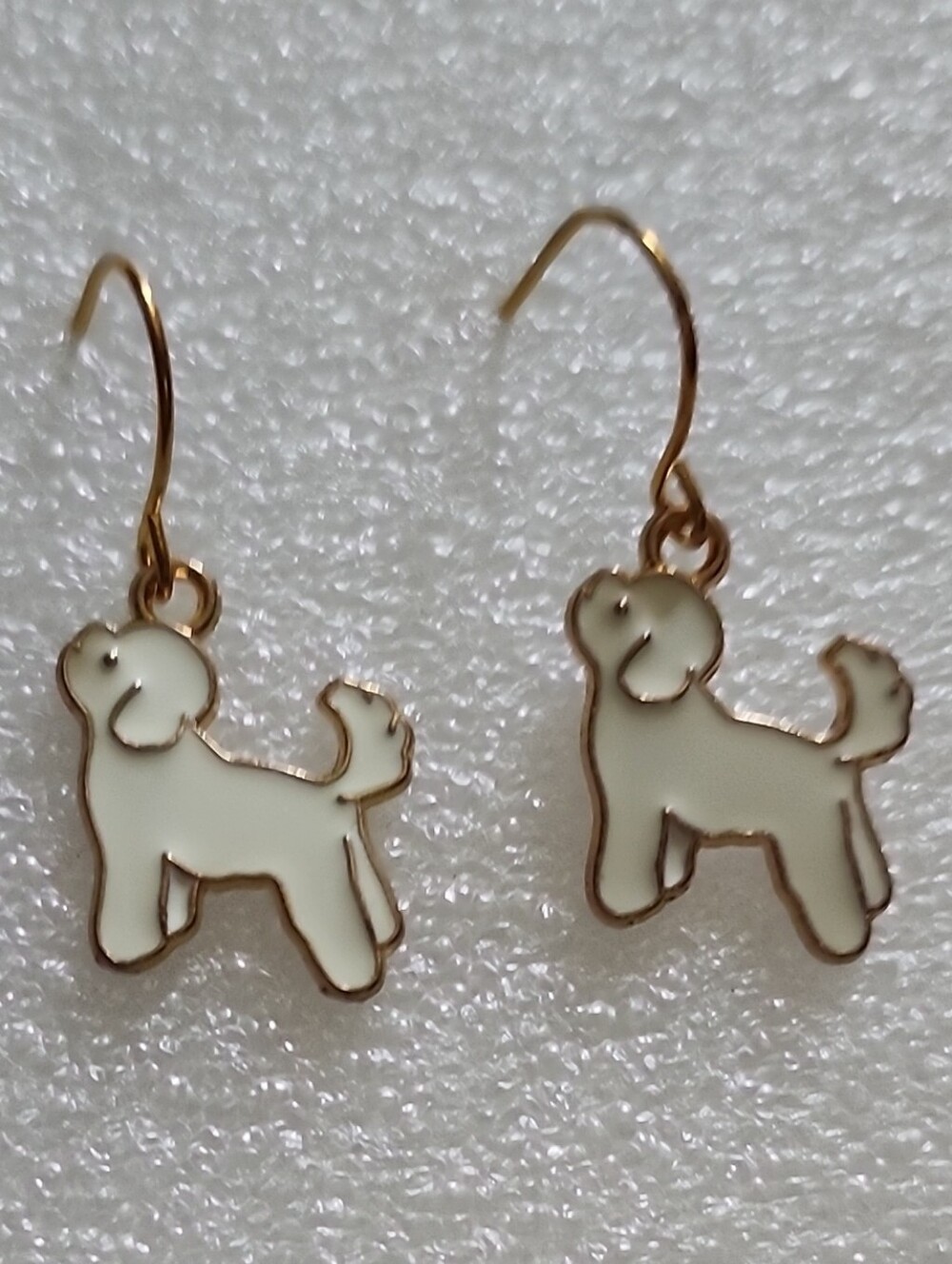 Hand Crafted White Dog Silhouette Drop Earrings